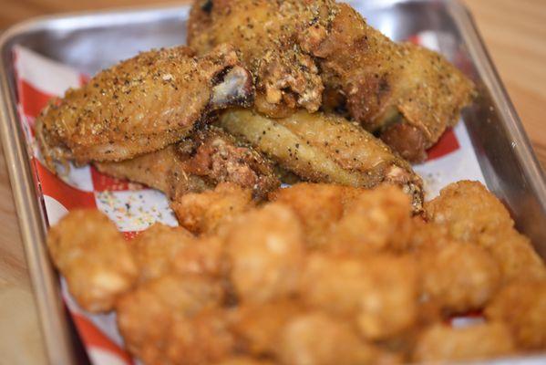 Lemon Pepper Wings and Tots, so good.