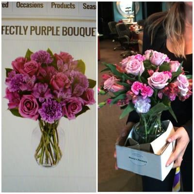 Disappointed in what I paid for & what was recieved. The color is off & the arrangement is not nearly as full as pictured.