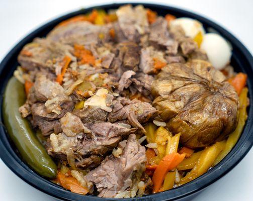 Lamb Plov: $9.99 per pound; $19.78 for "small" container containing 1.98 lb of food