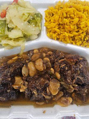 Oxs tails  caribbean rice & fried cabbage