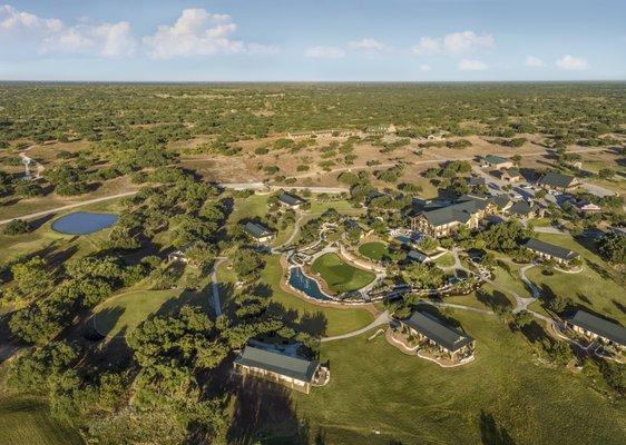 Ariel view of the Main Lodge and surrounding cabins.