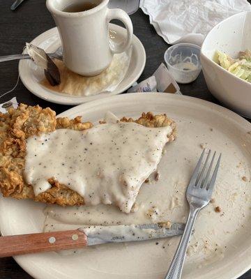 Large Chicken Fried Steak, Salad with Ranch, and Hot Tea.