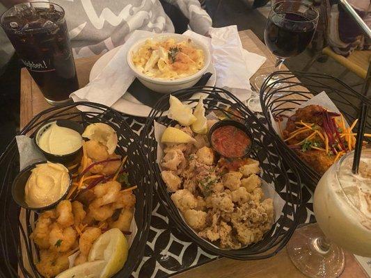 Macaroni & cheese,Popcorn Shrimp , Fried Calamari, Chicken Wings- All tasty!