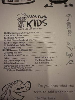 Kids menu 11/26/2023