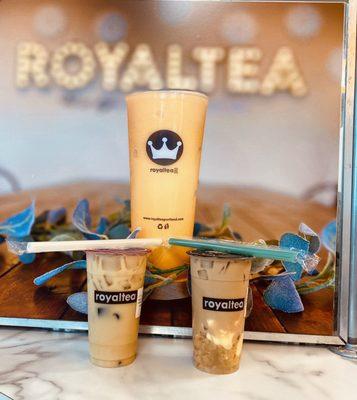 Royal King with egg pudding and crystal boba  Royal Queen with grass jelly