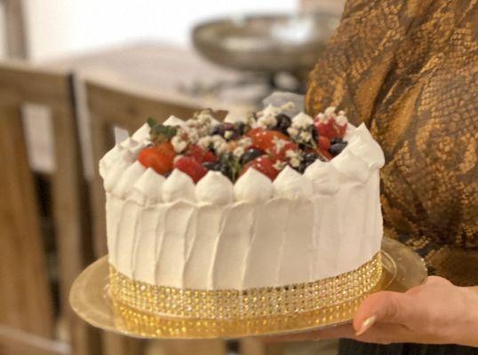 Strawberry cake with sliced strawberry in the middle and on top was amazing