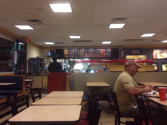 Counter, menu, salsa bar tables.