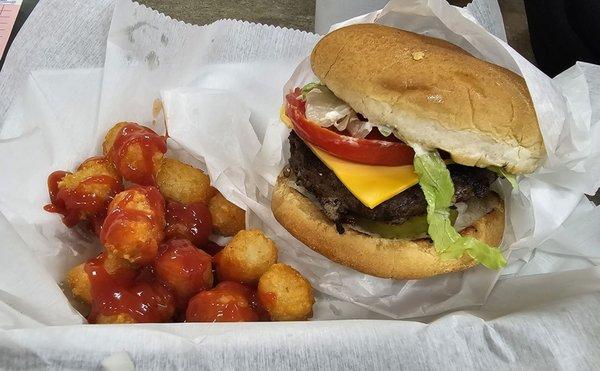 Cheeseburger combo with tator tots. Such a yummy meal!