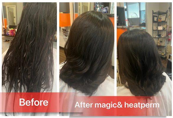 Curly hair to top straight and bottom loose perm by Jinyi