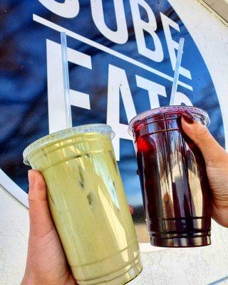 Matcha horchata and ginger hibiscus