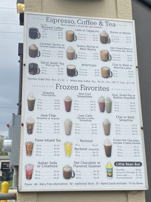 Menu (as of 28 April 2021)