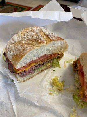 Roast beef on a ciabatta roll