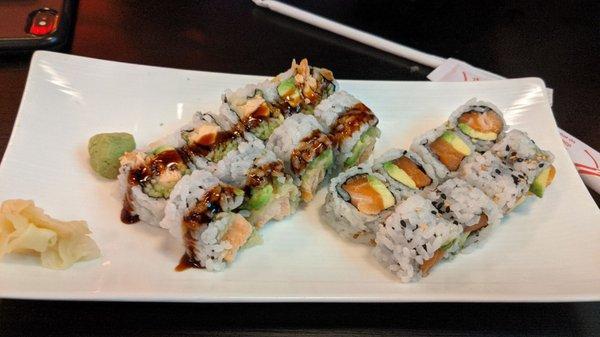 Salmon and tempura fish roll