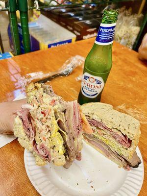 Mike High Club. Pastrami, Roast Beef, Corned Beef & Swiss in Rye Bread