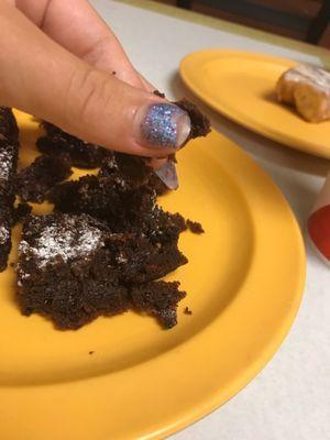 Mushy,wet,sticky,and under cooked Brownies.