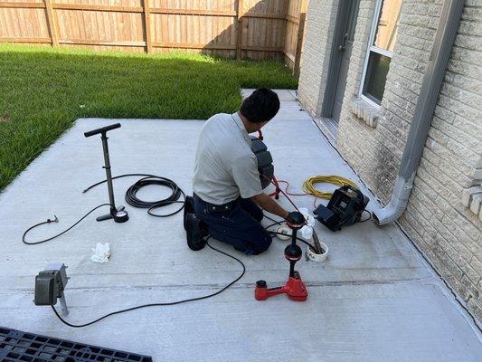 Performing a hydro test for the sewage system