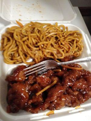 Sesame Chicken and Lo Mein Noodles