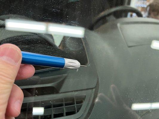 Rock chip on a 2018 Ford Transit Van after repair by Eugene Windshield Repair