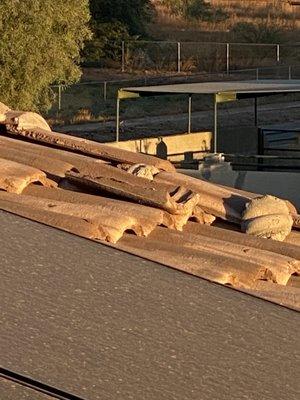 Destroyed roof tiles