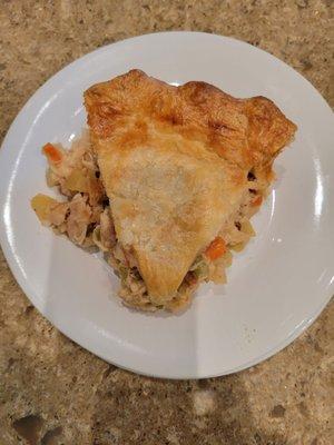 Home made chicken pot pie $9.75.  We took it to go to heat & eat at home.  Delicious!  Fed two.