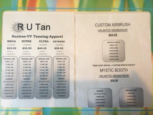 Pricing for all tanning salons