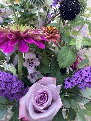 Up close of a purple rose they included as I requested purple