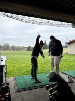 Nick helping the birthday boy get set up with some new clubs at a custom fit session! Yay!