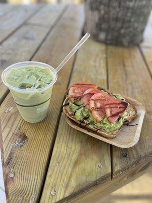 Iced coconut matcha and Avocado Toast