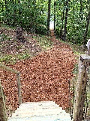 Steps were rebuilt to the restored lake path