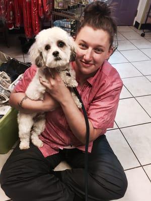 Jolly and Heather, one of his favorite groomer gals