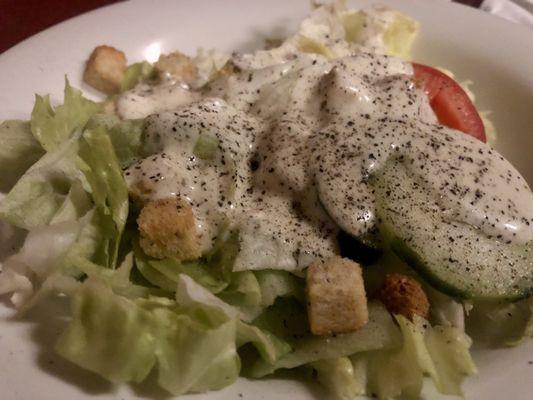 Included side salad with ranch after I added pepper. Simple plain salad, but fresh.