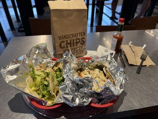 Two chicken two brisket plus guacamole and chips.