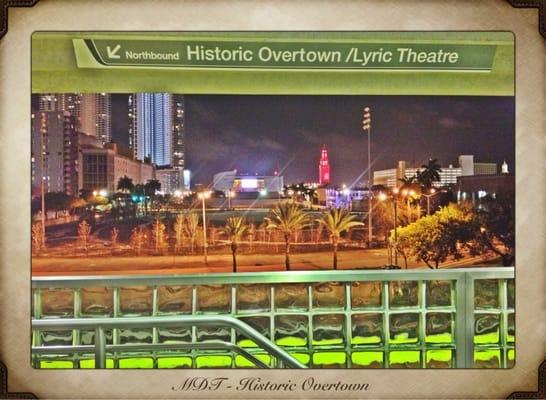 Historic Overtown/Lyric Theater Metrorail Station at night