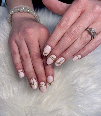 Dip nails design gold chrome