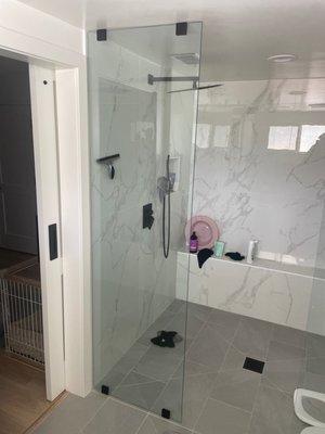 Glass panel for walk in shower