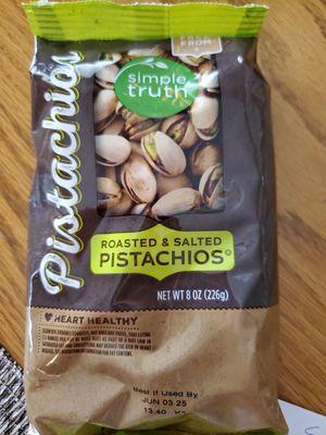 Sale item$1.99 plus I used a Valuable Customer coupon = Cha Ching $1.09 for this Simple Truth bag of Pistachios.  8/19/2024