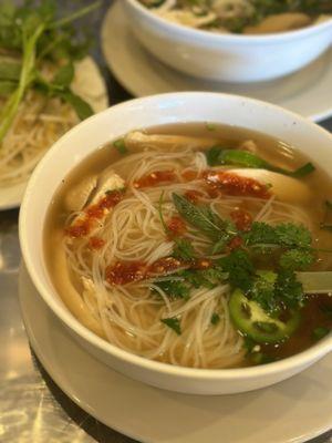 Chicken pho & shrimp spring rolls