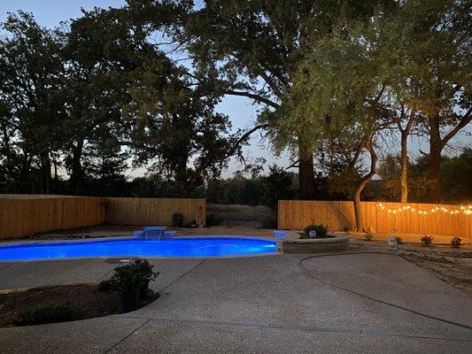 Decking, planter, fire pit area...