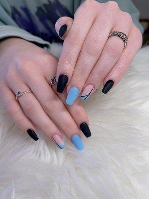 Matt baby blue nails design