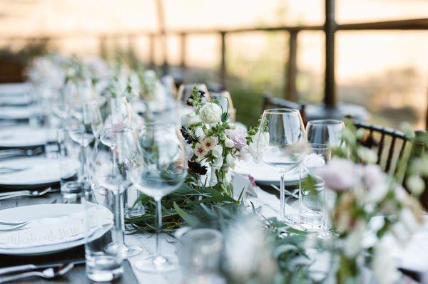 Rented table, plates, glasses, silverware