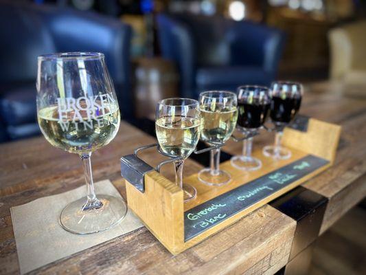 Broken Earth Limited Release Grenache Blanc for me.  Flight for my wife.