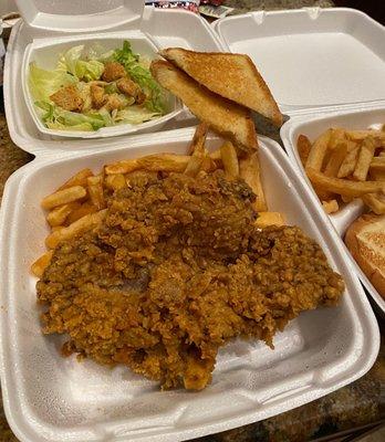 Chicken Fried Steak FF salad and Texas Toast.