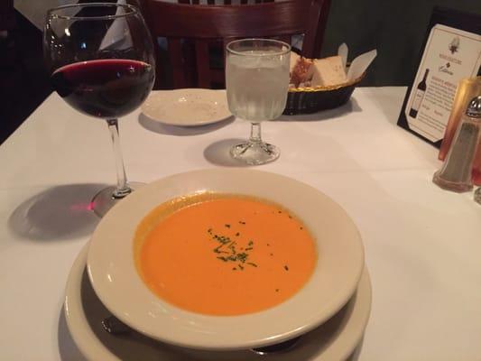 The highly recommended roasted red pepper soup!