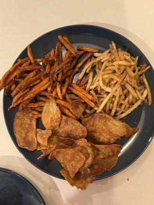 Sweet potato fries, sea salt fries, chips... stale and gross