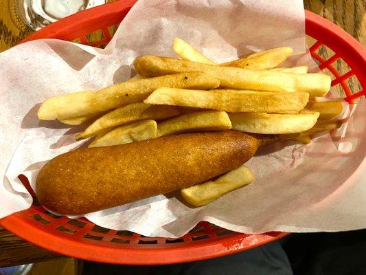 Corn dog and fries