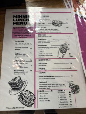 Lunch menu