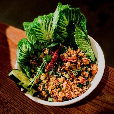 Crispy rice lettuce wrap IG: michellelieats