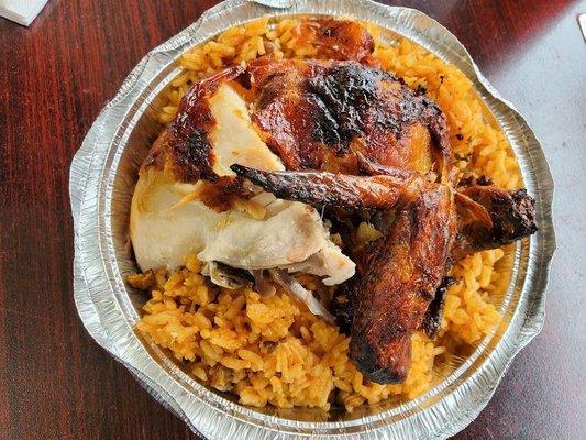 Arroz con guandullez and rotisserie chicken