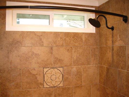 Amazing tile work and custom tile. PVC window molding completely water tight and will never mold or mildew.