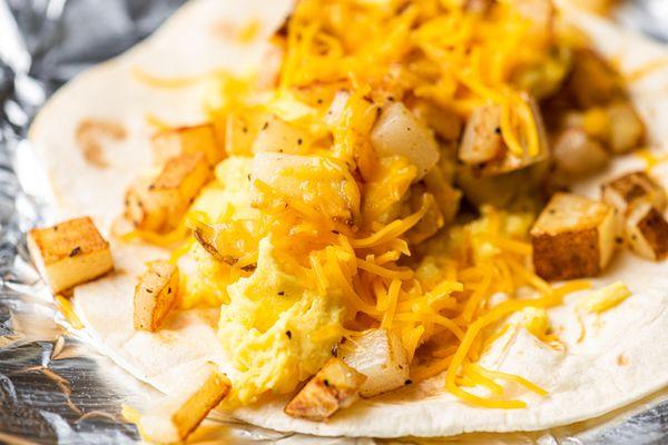 egg, potato and cheese breakfast taco